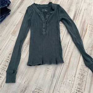 Aerie Ribbed Long Sleeve Top - Dark Gray